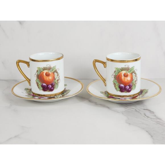 Andrea by Sadek Teacup & Saucers Fruit Design Porcelain Gold Trim Japan x11 Vtg - Picture 7 of 15